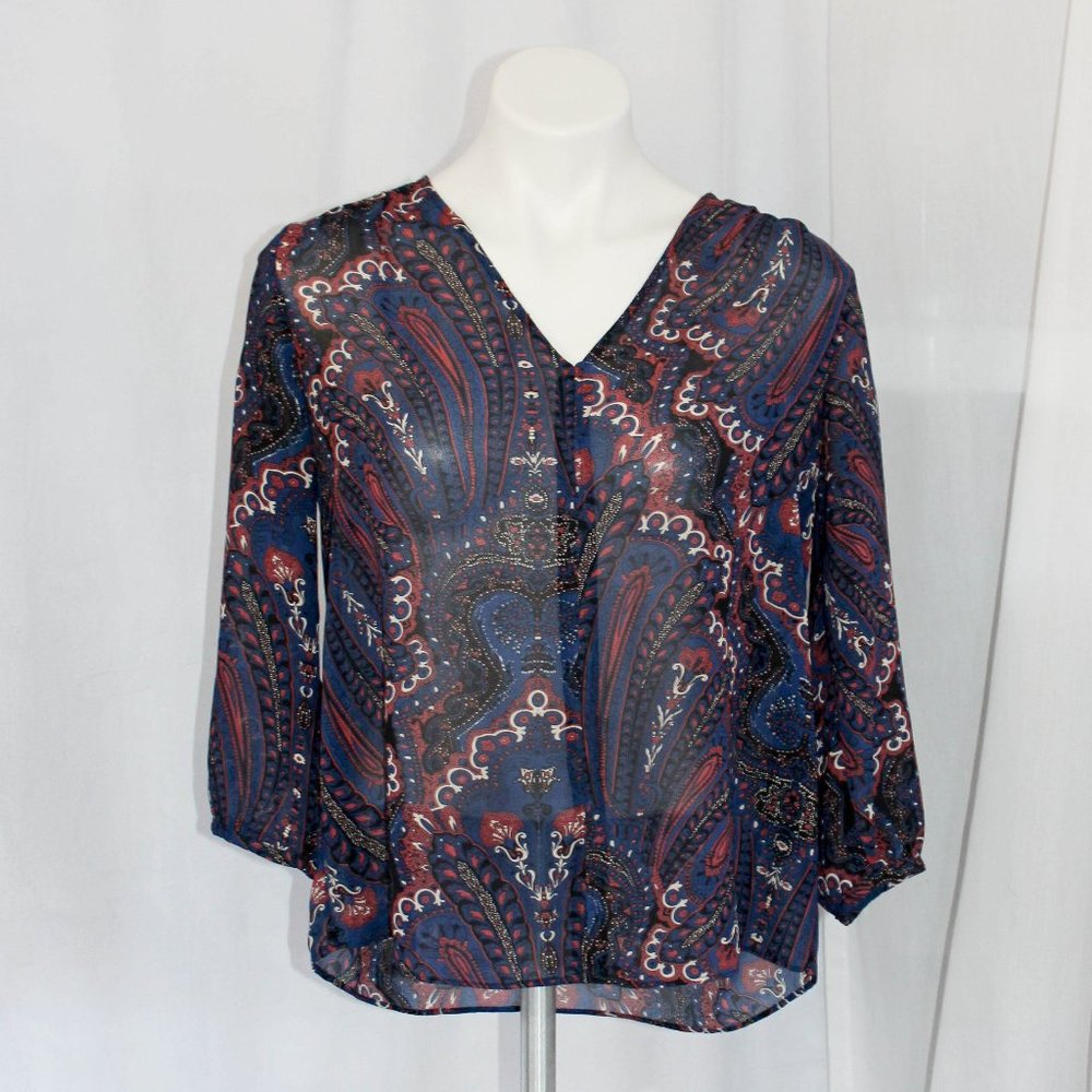 Paraphrase Sheer V-Neck Ornate Print Shirt